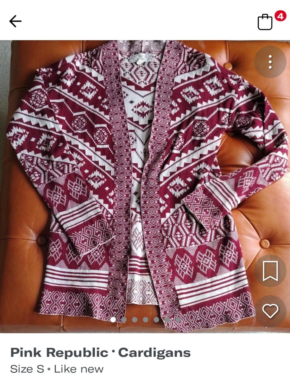 Pink Republic Burgundy & White Patterned Open Cardigan - Small